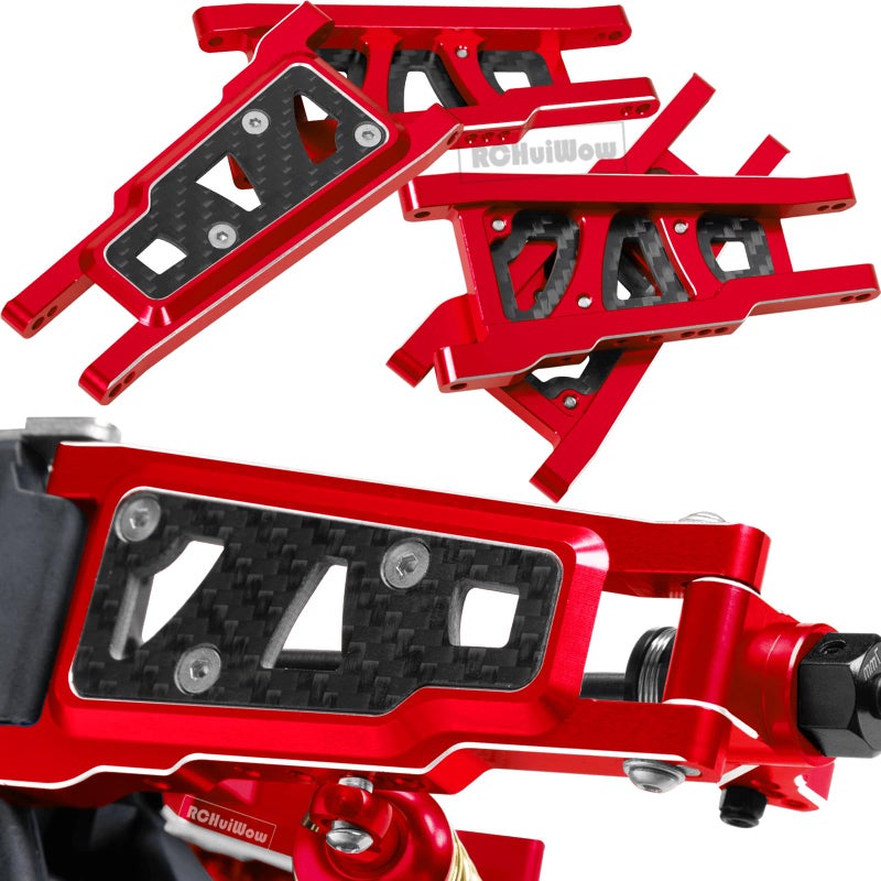 جزء ترقيات RCHuiWow RC لـ 1/10 Rustler 4x4/Rustler 4x4 VXL 4WD، عمود الإدارة، أذرع التعليق، كتل التوجيه، كتلة العجلات، حاملات المحور الخلفي، أبراج الصدمات، كتلة التوجيه، أحمر - Image 4